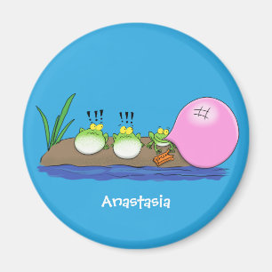 Cute funny frogs bubblegum cartoon illustration magnet