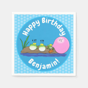 Cute funny frogs bubblegum cartoon illustration napkin