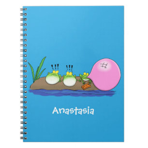 Cute funny frogs bubblegum cartoon illustration notebook
