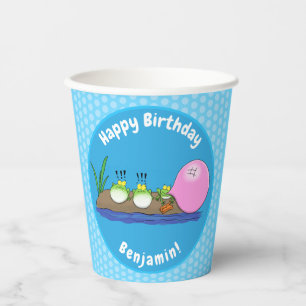 Cute funny frogs bubblegum cartoon illustration paper cups