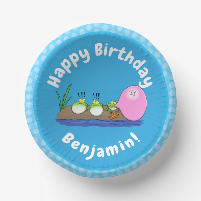 Cute funny frogs bubblegum cartoon illustration paper plate (Front)