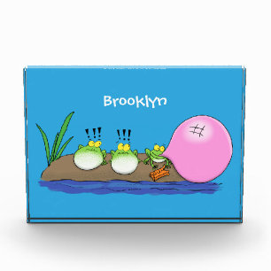 Cute funny frogs bubblegum cartoon illustration photo block