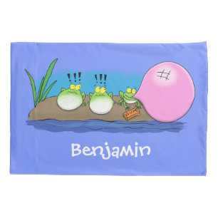 Cute funny frogs bubblegum cartoon illustration pillowcase