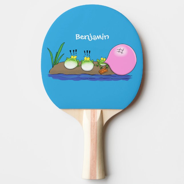 Cute funny frogs bubblegum cartoon illustration ping pong paddle (Front)
