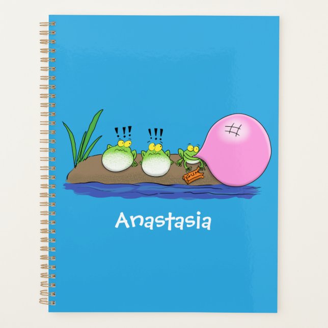 Cute funny frogs bubblegum cartoon illustration planner (Front)
