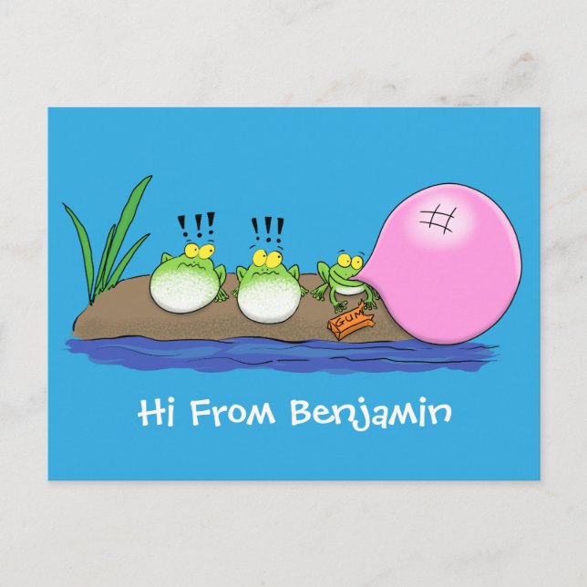 Cute funny frogs bubblegum cartoon illustration postcard (Front)