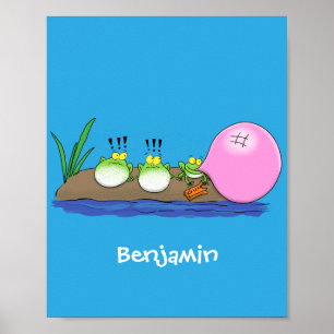 Cute funny frogs bubblegum cartoon illustration poster