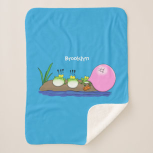 Cute funny frogs bubblegum cartoon illustration  sherpa blanket