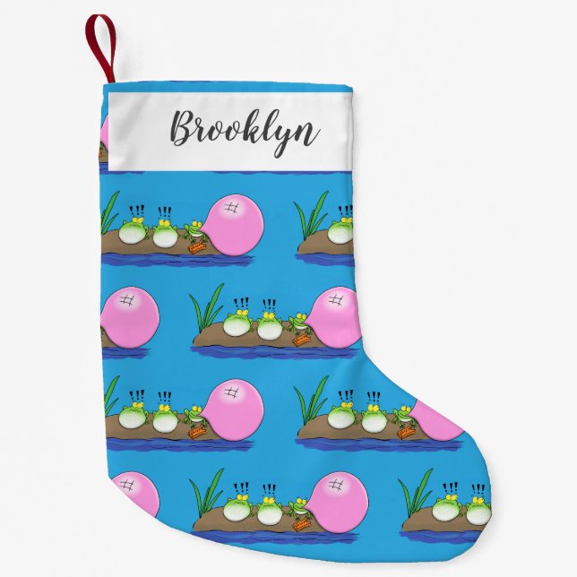 Cute funny frogs bubblegum cartoon illustration small christmas stocking (Front)