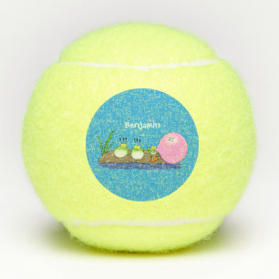 Cute funny frogs bubblegum cartoon illustration tennis balls
