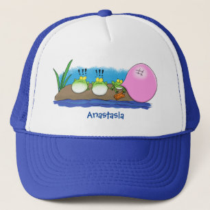 Cute funny frogs bubblegum cartoon illustration trucker hat