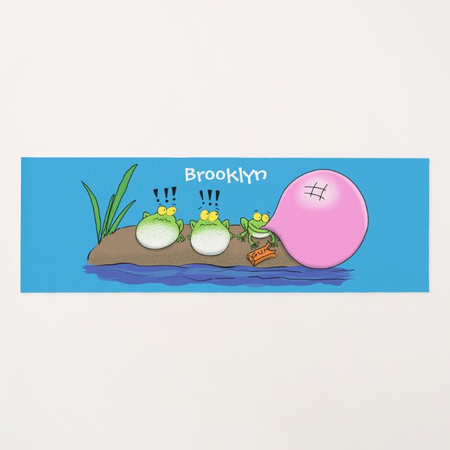 Cute funny frogs bubblegum cartoon illustration yoga mat (Front (Horizontal))