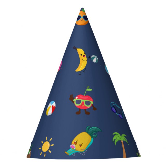 Cute Funny Fruits Summer Birthday Party Paper Hats (Front)