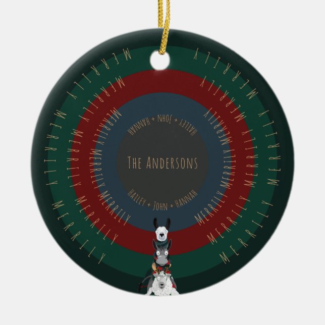 Cute, Funny, Fun Winter Animal Illustrations Ceramic Tree Decoration (Front)