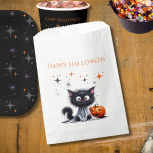 Cute Funny Ghost Black Retro Kitten Halloween  Favour Bags