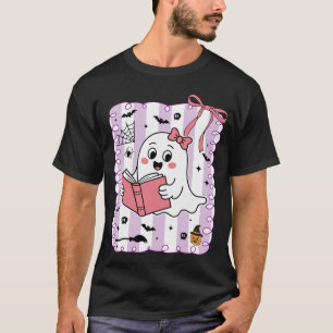 Cute Funny Ghost Book Reading Preppy Halloween  T-Shirt