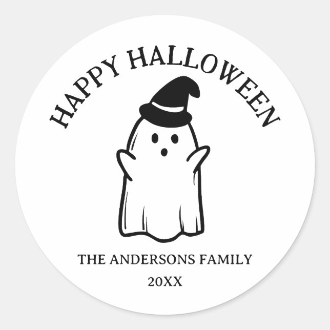 Cute Funny Ghost Happy Halloween Classic Round Sticker (Front)
