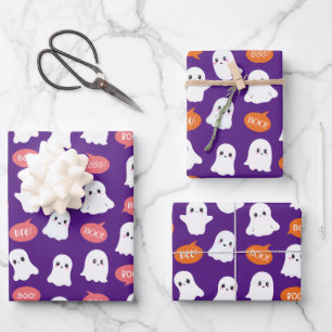 Cute Funny Ghosts Halloween Seamless Pattern Wrapping Paper Sheet