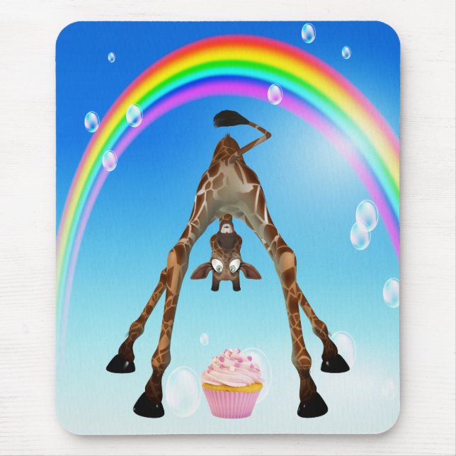 Cute, Funny Giraffe, Cupcake & Rainbow Mouse Mat (Front)