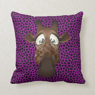 Cute Funny Giraffe Face Purple Animal Fur Pattern Cushion