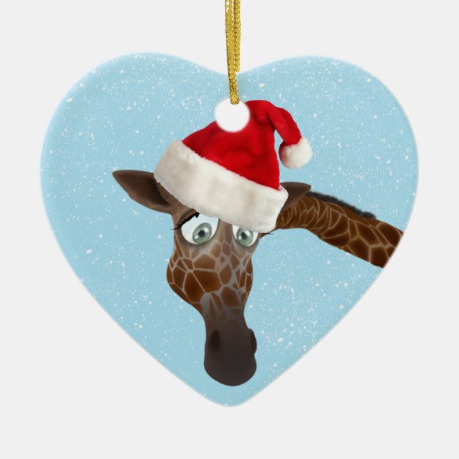 Cute Funny Giraffe in Santa Hat Ceramic Tree Decoration (Front)