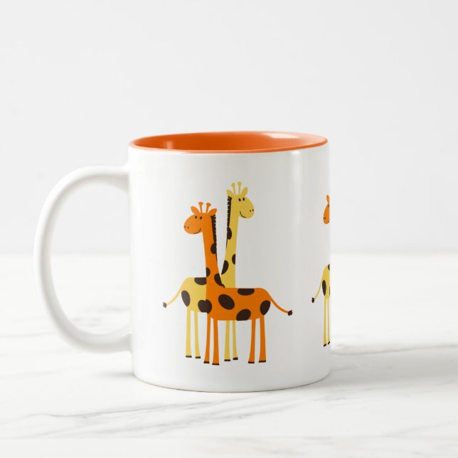 Cute Funny Giraffe Pair Two-Tone Coffee Mug (Left)