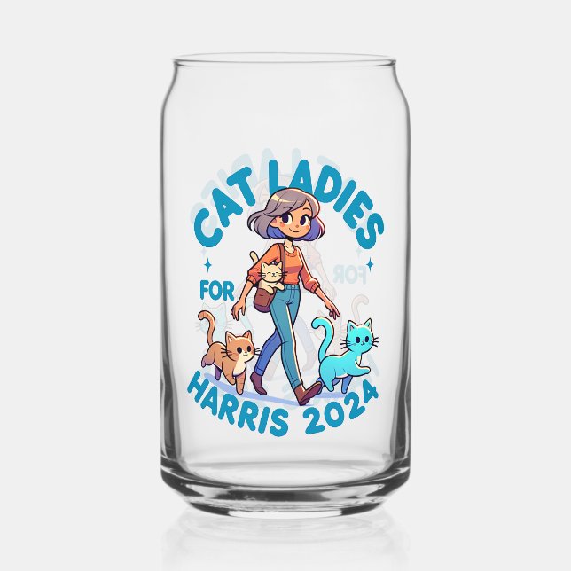Cute Funny Girly Childless Cat Lady Kamala Harris Can Glass (Front)