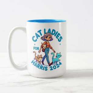 Cute Funny Girly Childless Cat Lady Kamala Harris Two-Tone Coffee Mug