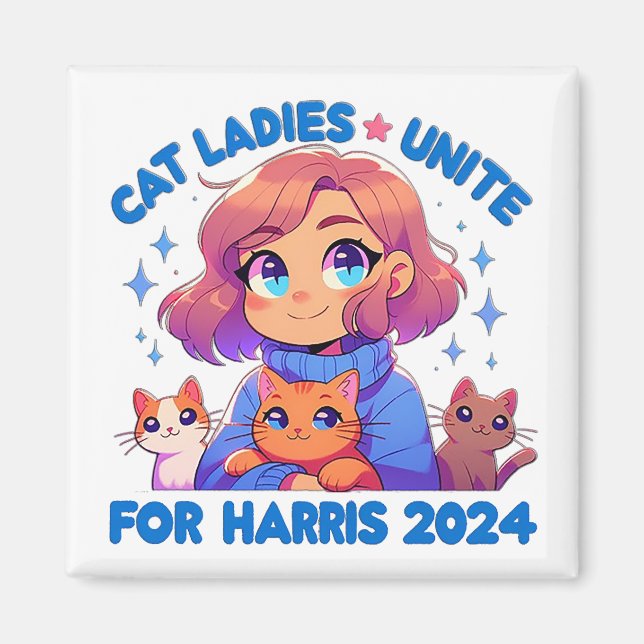 Cute Funny Girly Childless Cat Lady Unite Harris Magnet (Front)