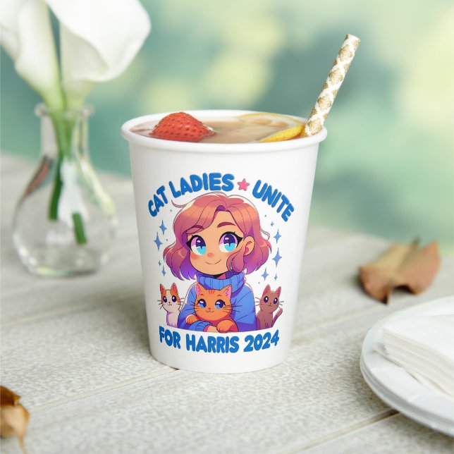 Cute Funny Girly Childless Cat Lady Unite Harris Paper Cups (Insitu)