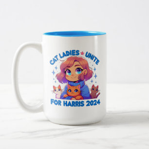 Cute Funny Girly Childless Cat Lady Unite Harris Two-Tone Coffee Mug