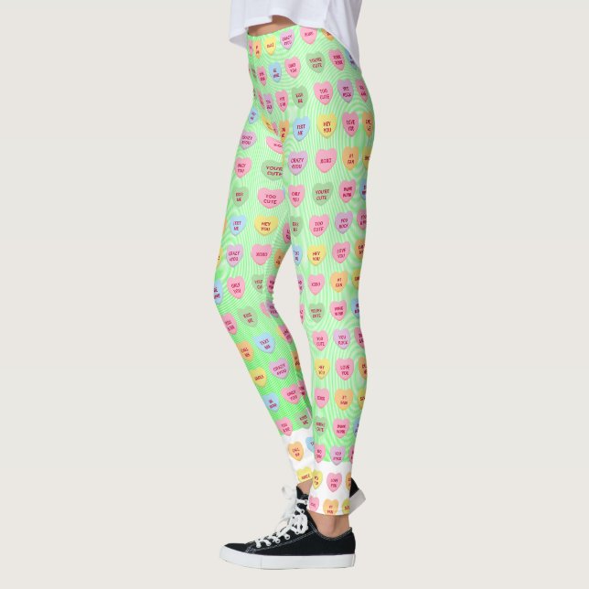 Cute funny girly custom conversation candy hearts leggings (Left)