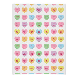 Cute funny girly custom conversation candy hearts poster