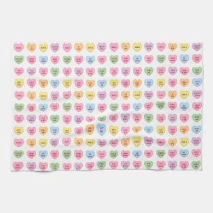 Cute funny girly custom conversation candy hearts tea towel