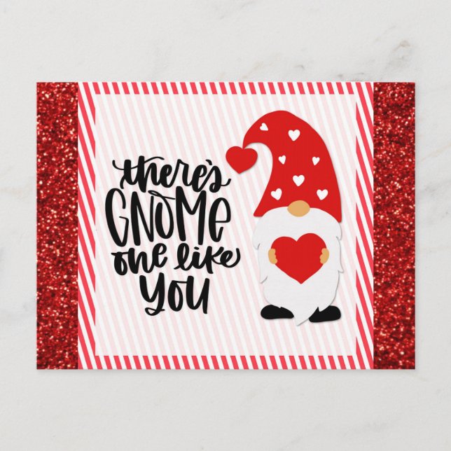 Cute Funny Gnome Red Glitter Postcard (Front)
