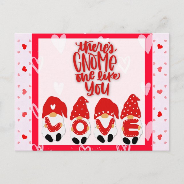 Cute Funny Gnome Valentines Day Hearts Love Postcard (Front)