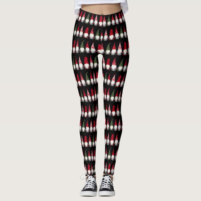 Cute Funny Gnomes Pattern Christmas Leggings (Front)