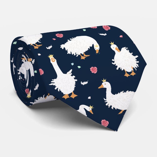 Cute Funny Goose in Crowns Kids Tie (Rolled)