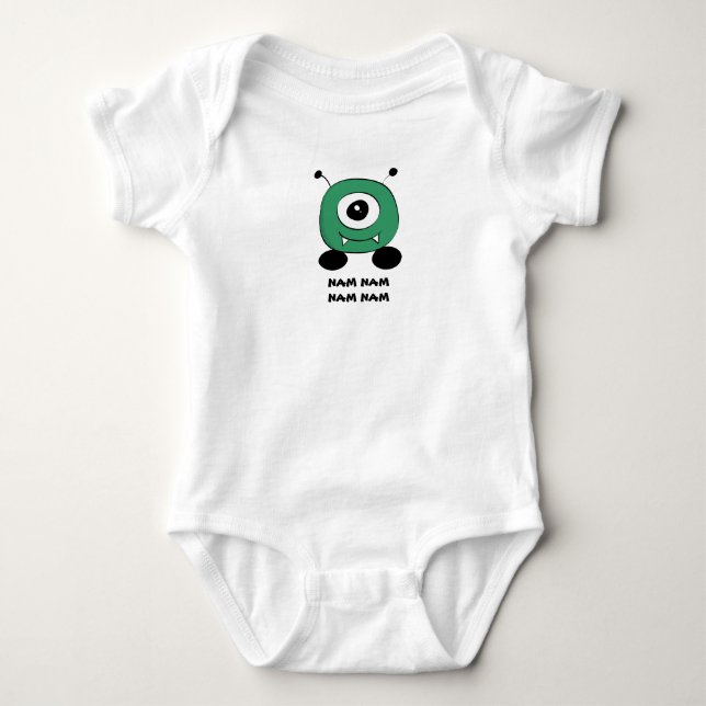 Cute Funny Green Alien Baby Bodysuit (Front)