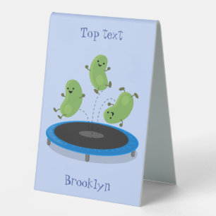 Cute funny green beans on trampoline cartoon