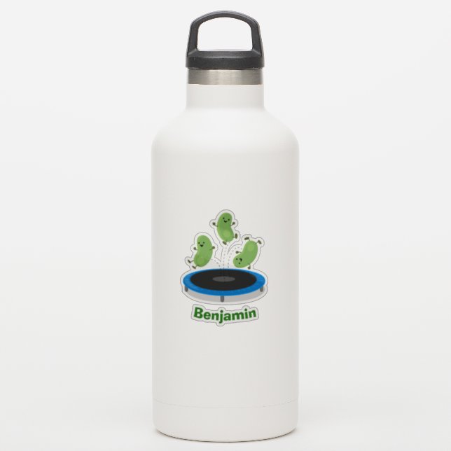 Cute funny green beans on trampoline cartoon (Waterbottle)