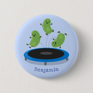 Cute funny green beans on trampoline cartoon 6 cm round badge