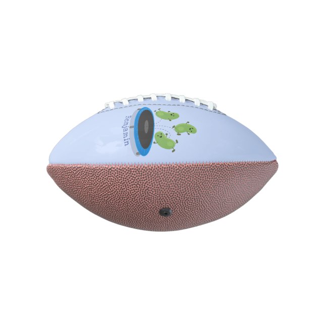 Cute funny green beans on trampoline cartoon american football (Rotated 270)
