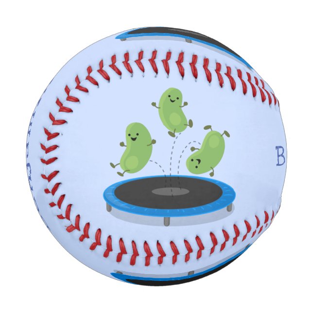 Cute funny green beans on trampoline cartoon baseball (Front Left)
