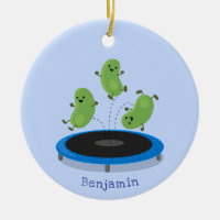 Cute funny green beans on trampoline cartoon