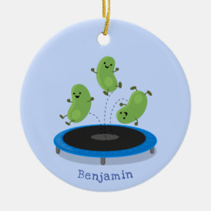 Cute funny green beans on trampoline cartoon ceramic tree decoration