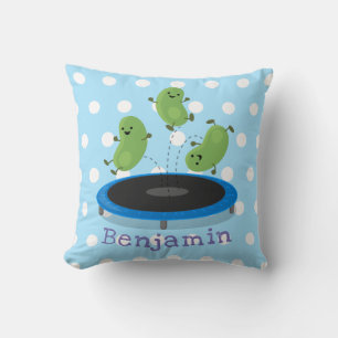 Cute funny green beans on trampoline cartoon cushion