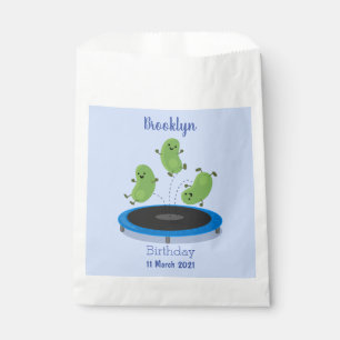 Cute funny green beans on trampoline cartoon favour bags