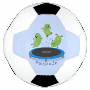 Cute funny green beans on trampoline cartoon football
