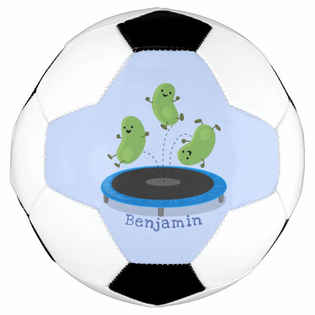 Cute funny green beans on trampoline cartoon football (Front)